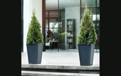 Tapered Wood Look Planter Set of 2 - Graphite