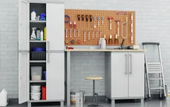 Utility Garage Storage Cabinet - Smoky White